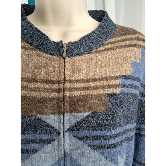 Woolrich Zip Up Sweater Womens Size Large Aztec Blue Brown Aztech Lambs Wool - Picture 3 of 11
